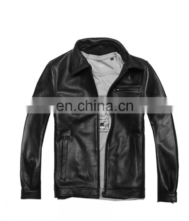 New Mens Classic Genuine Cowhide Leather Jacket Coat