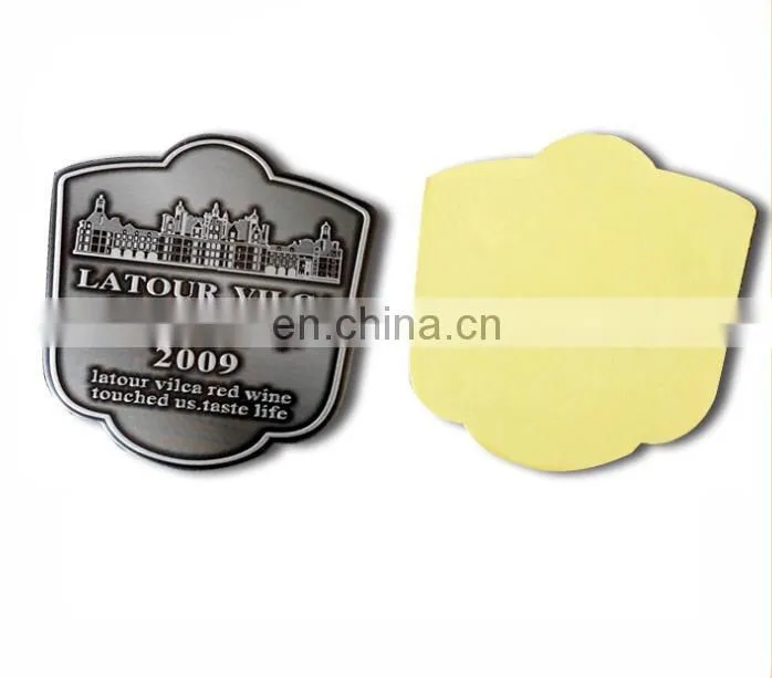 Custom Aluminum Embossed 3D Metal Wine Logo Adhesive Bottle Label Sticker Wine Lapel