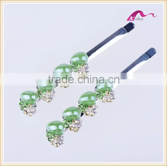 Yiwu Factory Price Multi Colors Hair Grips Top Quality Metal Crystal Rhinestone Decoration Ceramic Beads Hair Clips