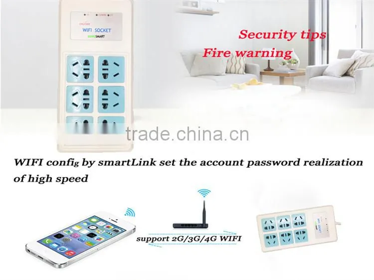 APP Remote Control 3 Outlets 6 Plugs Extension Home Alarm Smart WiFi Power Socket Compatible with 16pcs 315Mhz OR 433Mhz Sensors
