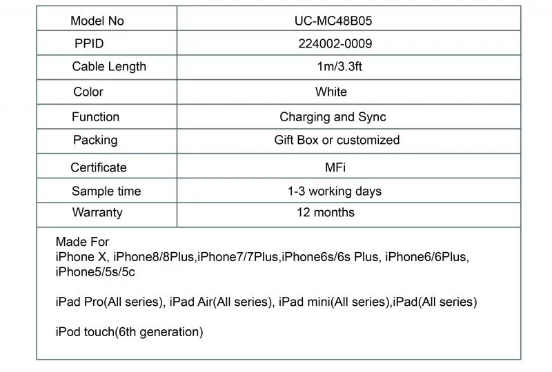 Genuine original white usb data cable charging and sync fast charger for iPhone Xr