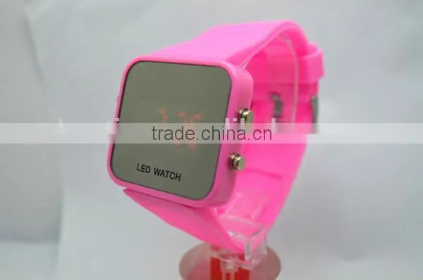 silicone wristband mirror led watch with silicone band, bright led lights,alloy watch case