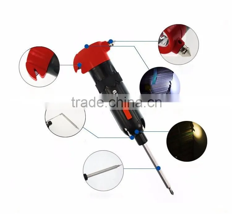 Emergency seatbelt cutter and window hammer breaker with high beam use more safety