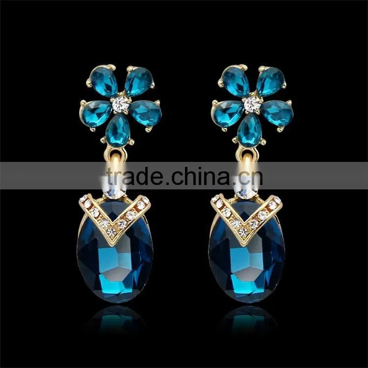 NEW Women Green Crystal Gold Plated Drop Dangle Earrings