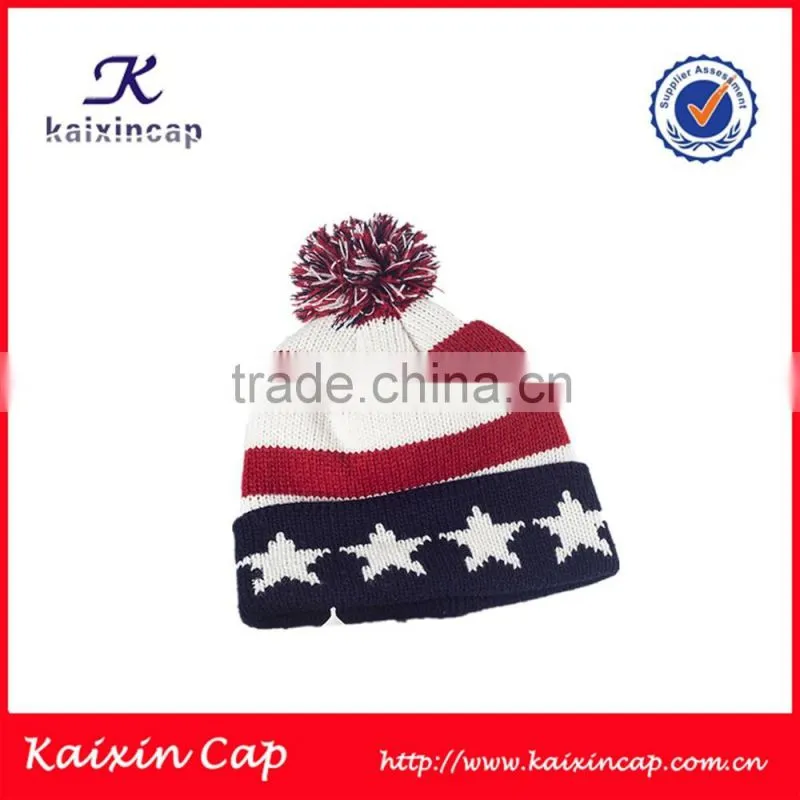 100% Acrylic popular fashion high quality colorful winter knitted beanie cap with pom pom