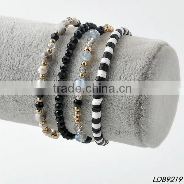 black with white circle 4sets Glass beads strands bracelet