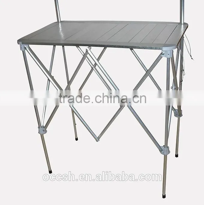 Portable Promotion Table with Top Banner Display Rack Promotion Counter Aluminum