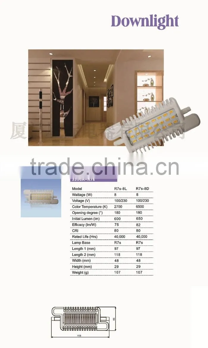 china manufacturer led r7s lamp 118mm 8w