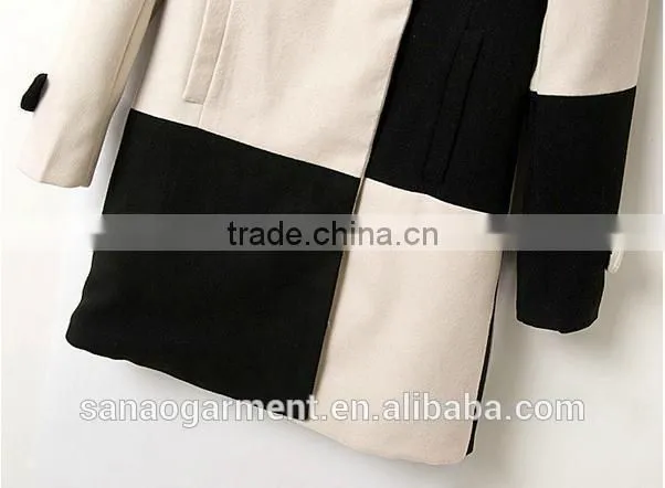 2015 European style women's contrast color grid woolen coat