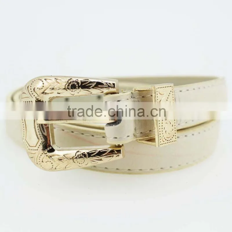 2015 fashion dress PU leather belt with shiny gold buckles in YiWu factory