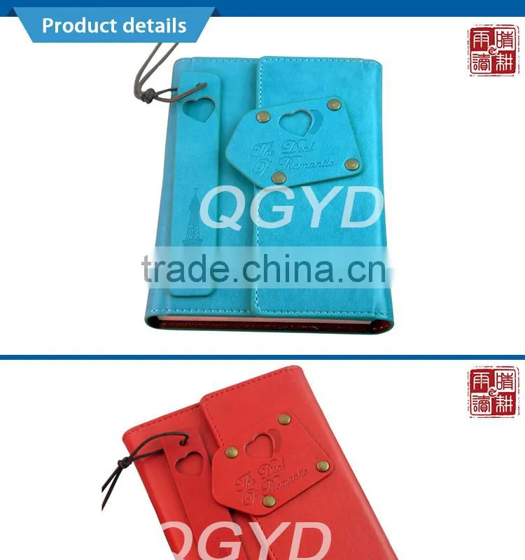 creative design pu leather cover notebook with leather bookmark