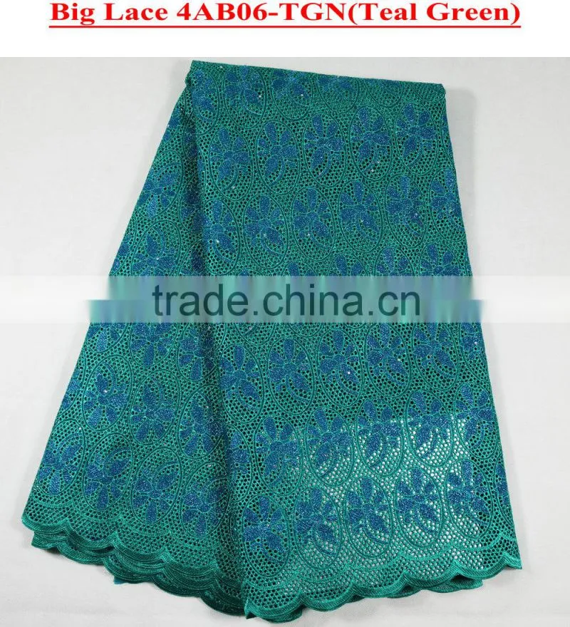 2015 latest designs in nigeria cotton lace fabric with flower & rhinestones for wedding dress