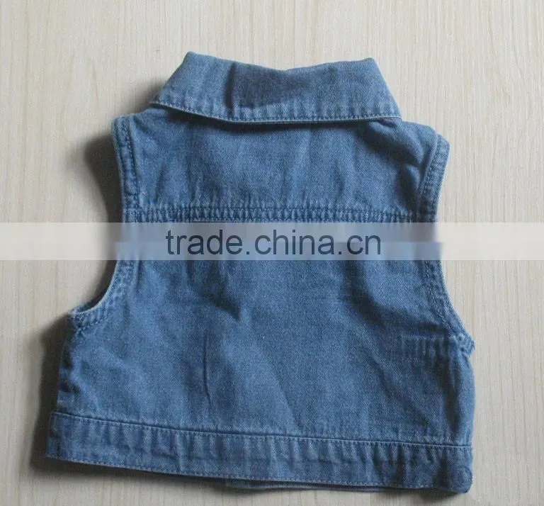 wholesale kids customized denim jacket without sleeve baby washed denim jacket