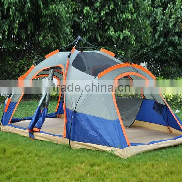 New Style 4 Door Big Family Double Layer 4 Person Fiberglass Automatic GardenTent