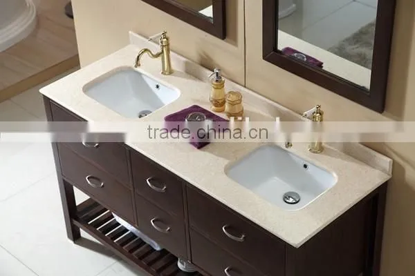 Solid wood Bathroom cabinet Double sinks Floor Vanity Wood Ceramic Wash Basin No.3201C