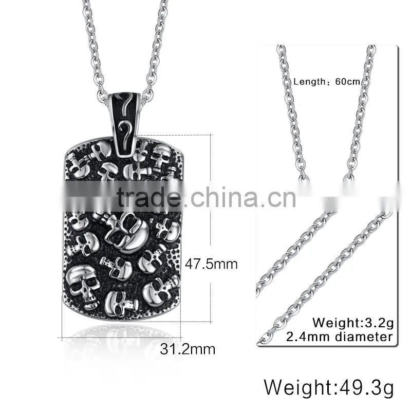 Men's Stainless Steel Gothic Skull Dog Tag Biker Pendant Necklace with 24" Link Chain