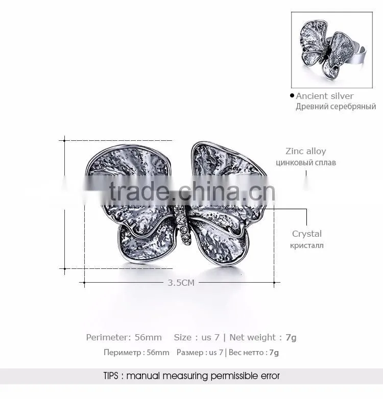 fashion jewelry Butterfly and white diamond new design ladies finger ring