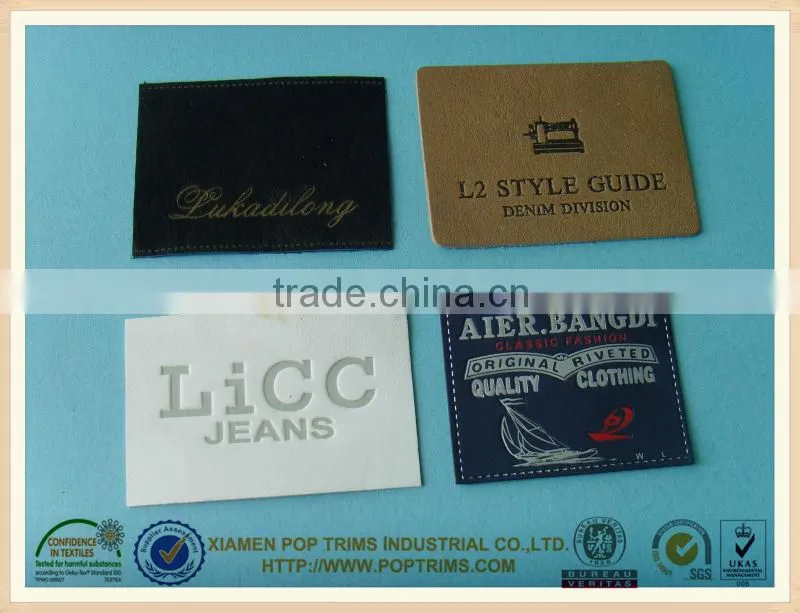 Genuine customized jeans leather label with embossed logo for garment