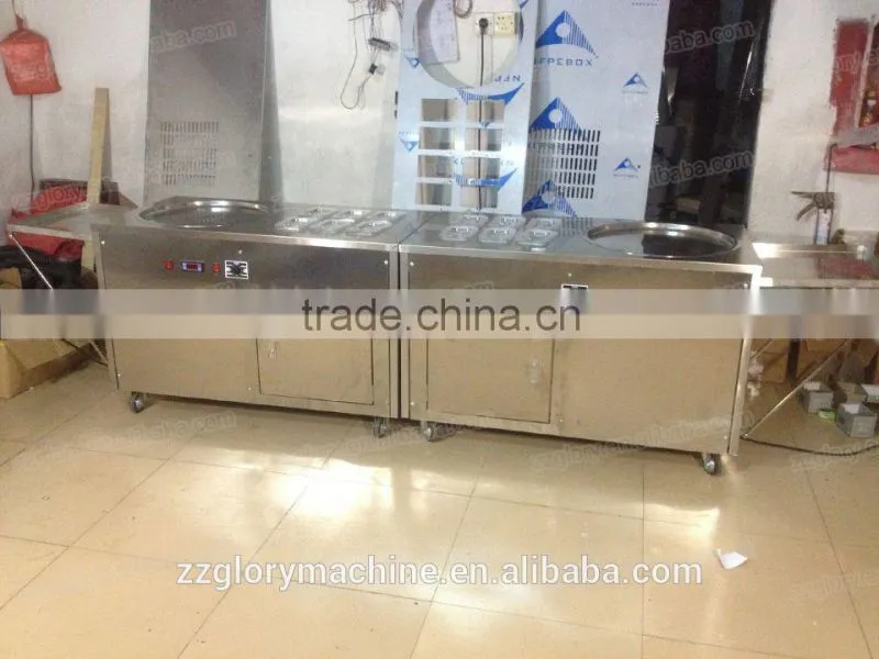 Multi-functional Flat Single Pan & 6 toping pans Flat Pan Fried Ice Cream Machine