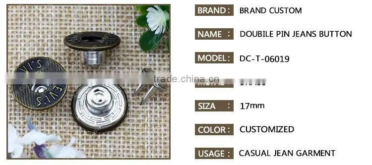 Metal Logo Customized Double Pin Button Brass Jeans Button,Double Sided Buttons for Jean Wear