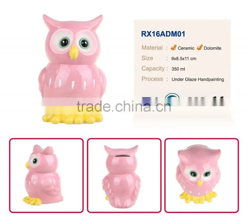 Hot selling creative ceramic animal owl piggy bank as children gift