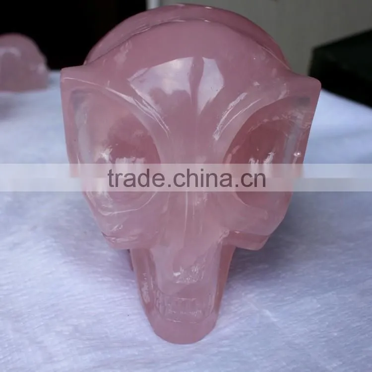 New Arrived Rose Quartz Skull Vivid Alien Crystal Skull for Halloween Gift