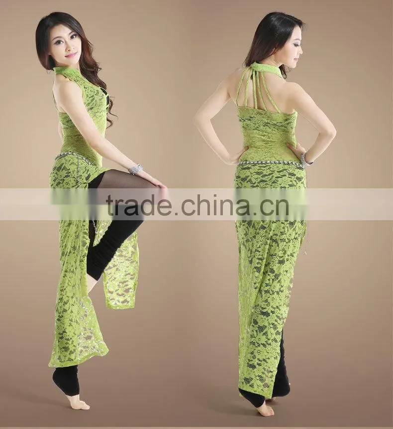 Sexy High Elastic Lace Belly Dance Dress Costume in 4 bright colors for Belly Dance Practice in Autumn and Winter