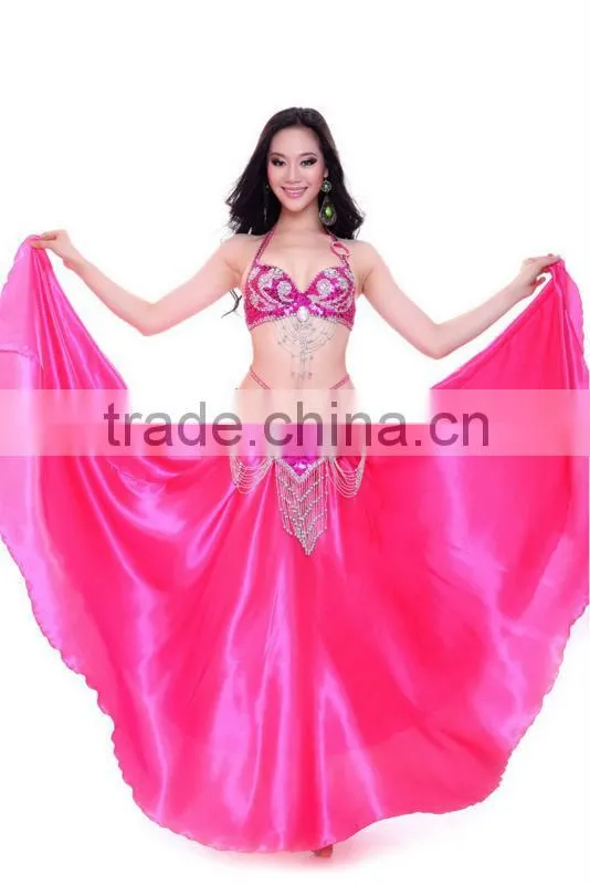 Wuchieal Professional Belly Dance Performance Skirt, Black Satin Skirt Long