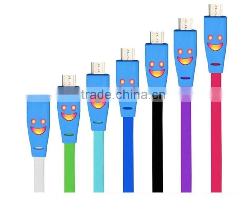 Lighting smiley Android smartphones led micro usb cable V8 common data line
