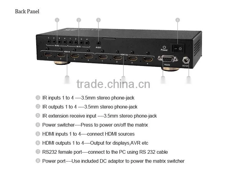 LINK-MI LM-MX444 Ultra HD 4K2K 3D Video Audio 4x4 HDMI Matrix Switcher with RS232