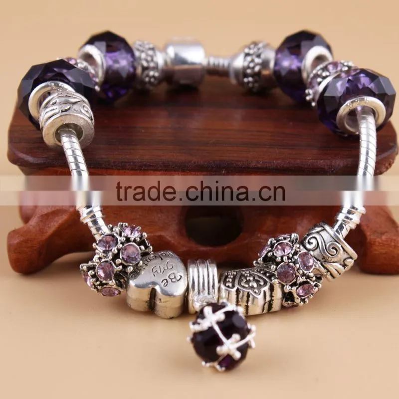 2015 popular wholesale bracelet china charm silver plated glass handmade bead bracelet