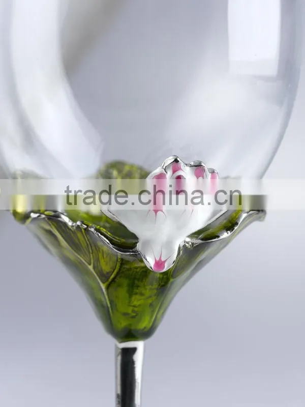 RORO Harmony water lily enamel crystal glass red wine glass