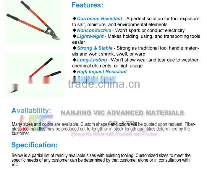 Tool Handles, pultruded solid Round FRP Reinforced Plastic Fiberglass Rod