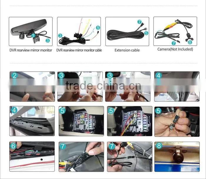 4.3 inch car rear view mirror monitor and HD 1080p Camera DVR with 2 AV-in