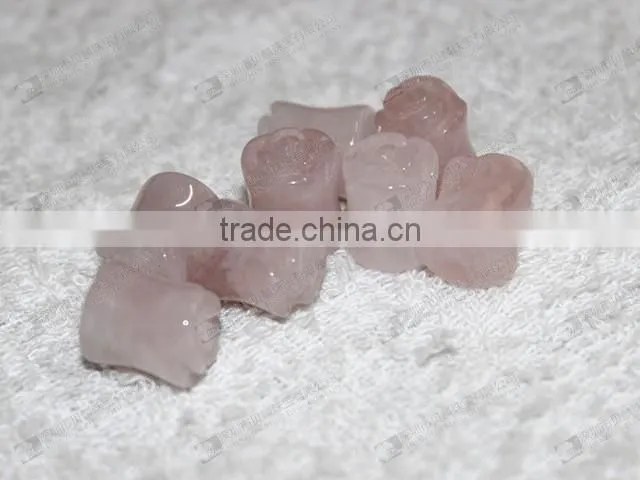 Rose quartz carved flower ear piercing plugs