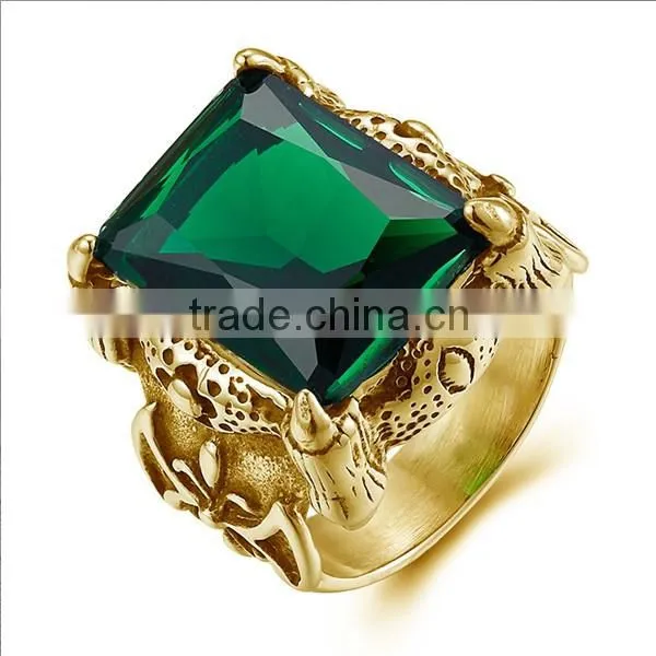18k gold plated engraved gothic CZ surgical stainless steel ring