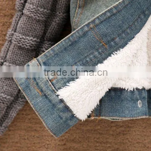 Winter Women Jeans Coat Fleece Denim hoodies Jacket Slim Fur Collar Coat Outerwear