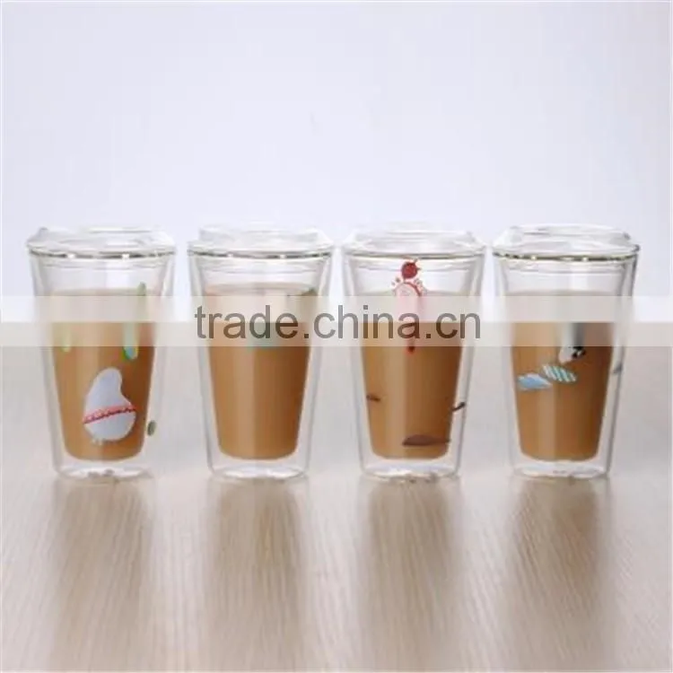 Stockage & promotional 300ml Heat resistant borosilicate glass coffee cup with glass lid for drinking