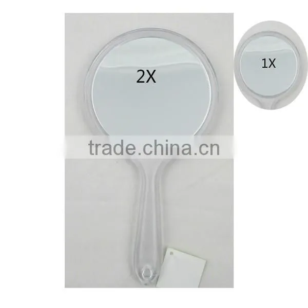 Personalized handheld mirror with 2X magnifying glass