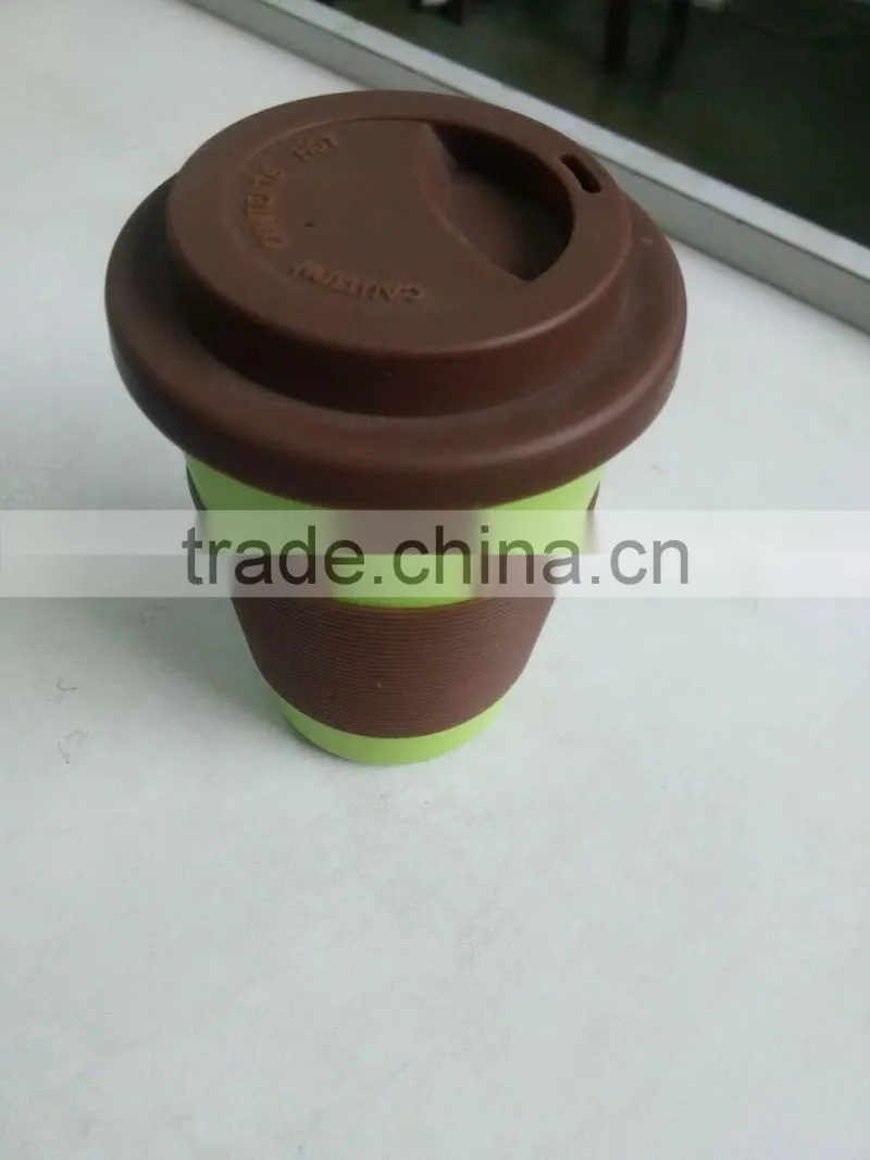 Bamboo fiber biodegradable coffee mugs with lids and sleeve