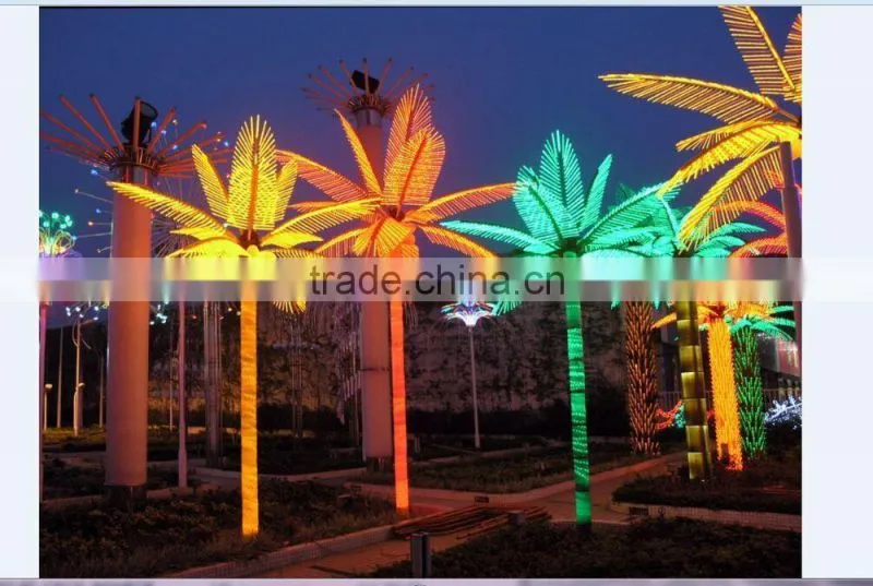 Home garden decorative 16.5ft Height outdoor artificial green flashing LED solar lighted up Date palm trees with bark EDS06 1416