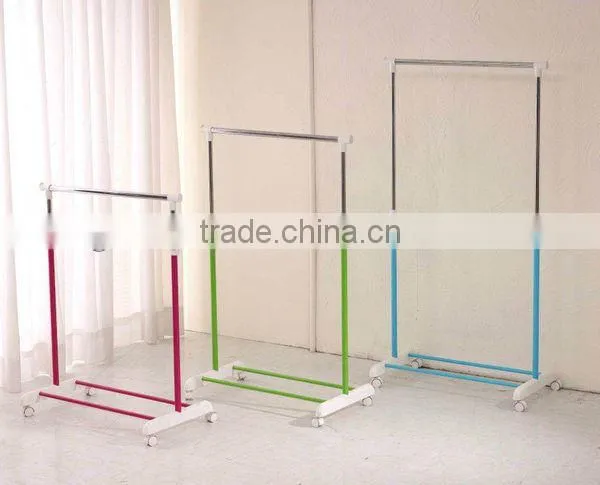 Telescoping double rolling garment rack, movable metal clothes hanger rack