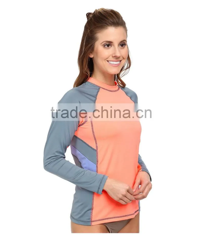 Swimwear Sexy Wholesale Color Block Surf Rashguard Tee Long Raglan Sleeves Private Label Bulk Swimwear Manufacturer