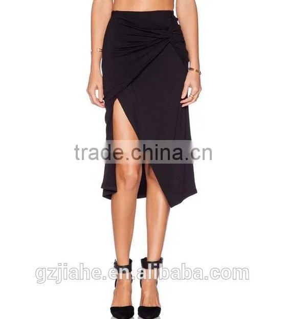 Elegant Lady Sexy Pencil Skirt Fold on Waist Fashion Midi Skirt Side Split Cut Out Slim Women Skirt