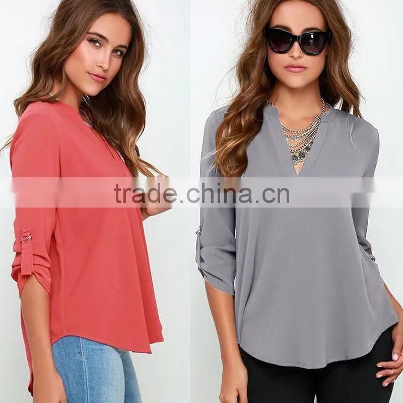 Elegant Womens Loose Scarf Collar V-NECK Chiffon Tops Long Sleeve OL Career T Shirts Casual Blouse