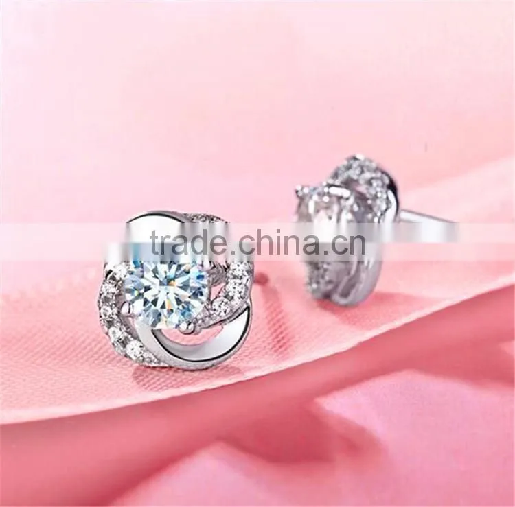925 Sterling silver round micro pave setting stud earrings