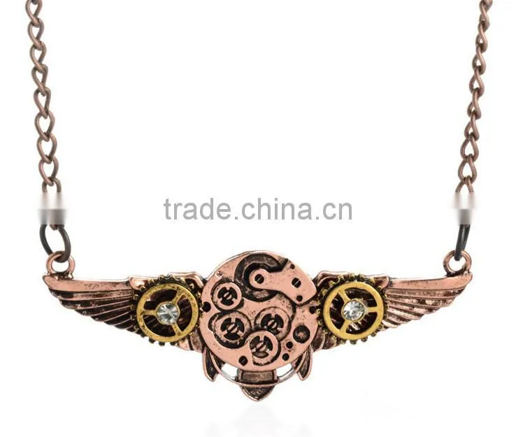 DIY gears wheels pendant vintage gear steampunk necklace jewelry Retro gothic jewelry wings