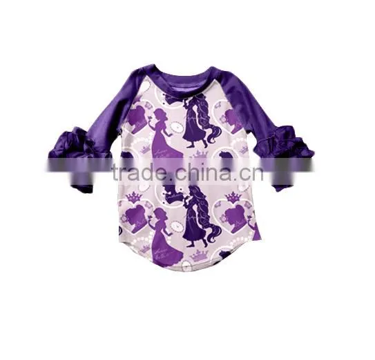 new design!wholesale flutter sleeve shirt baby girls 100% cotton ruffle long sleeve shirt kids ruffle shirt for fall