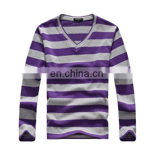 Mens Long Sleeve 100% Cotton Striped T-Shirts