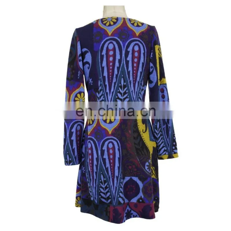 Patch Work Print Neck Frill Old Women Wrap Dress